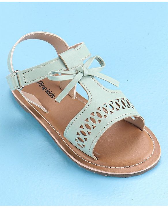 Pine Kids Party Wear Sandals Bow Appliques - Green