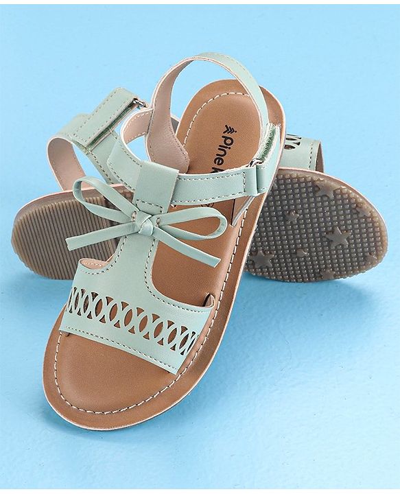 Pine Kids Party Wear Sandals Bow Appliques - Green