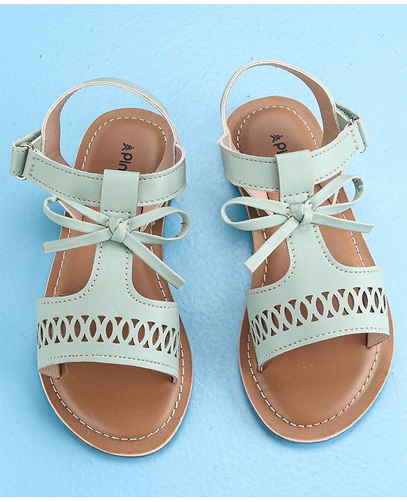 Pine Kids Party Wear Sandals Bow Appliques - Green