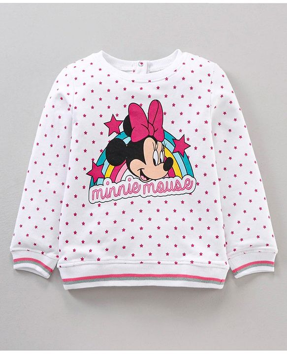 Babyhug Cotton Full Sleeves Top & Lounge Pant Set Dot & Minnie Mouse Print- White Pink