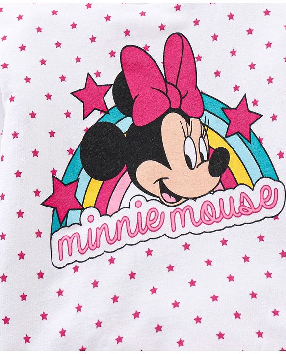 Babyhug Cotton Full Sleeves Top & Lounge Pant Set Dot & Minnie Mouse Print- White Pink