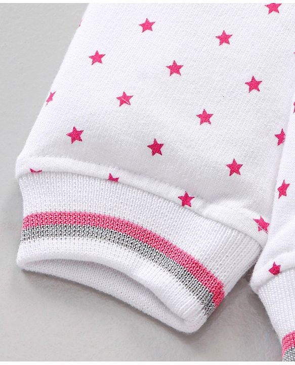 Babyhug Cotton Full Sleeves Top & Lounge Pant Set Dot & Minnie Mouse Print- White Pink