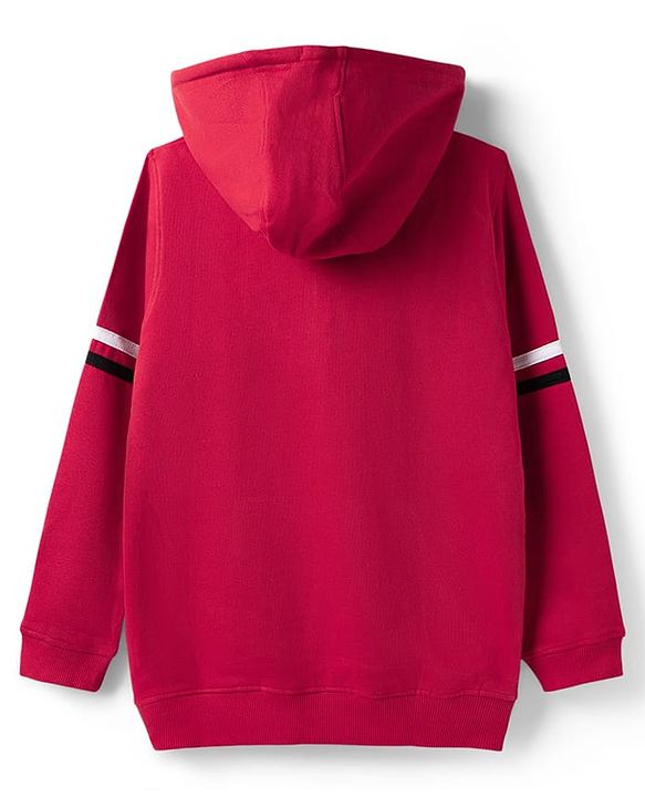 Pine Kids Cotton Knit Full Sleeves Hooded Sweatjacket   with Mountain Embroidery - Red
