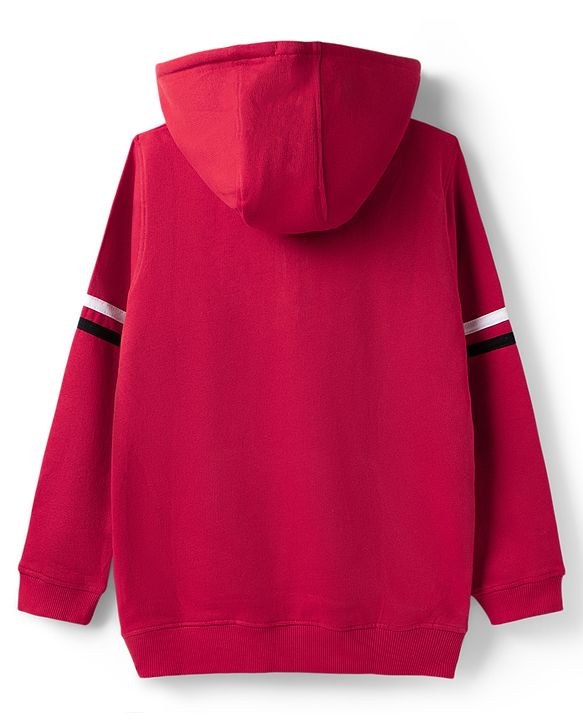 Pine Kids Cotton Knit Full Sleeves Hooded Sweatjacket   with Mountain Embroidery - Red
