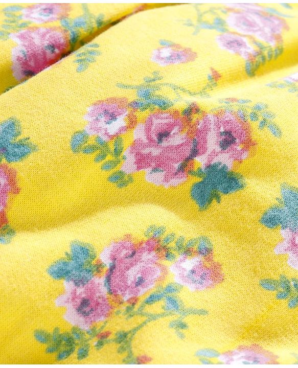 Babyhug Dungaree Style Romper with Full Sleeves Tee Floral Print - Yellow Pink
