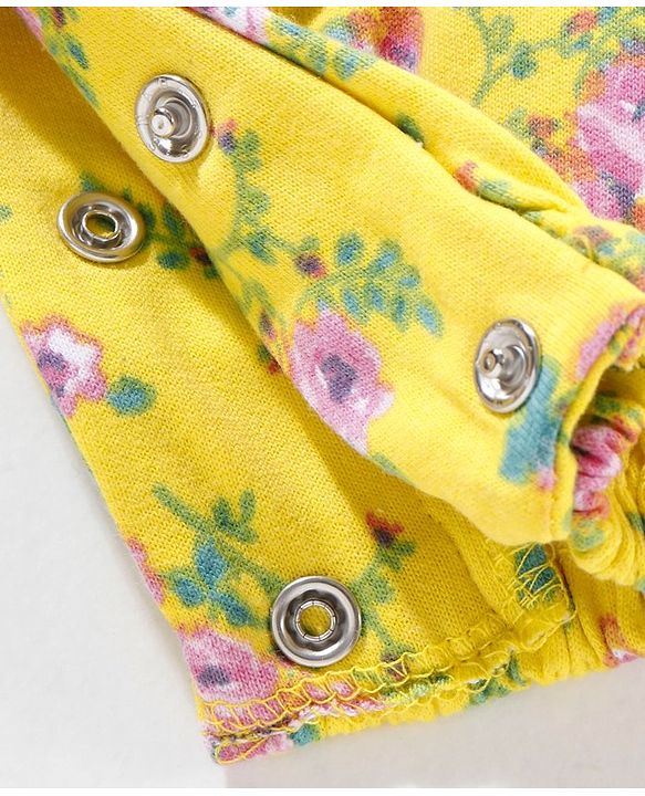 Babyhug Dungaree Style Romper with Full Sleeves Tee Floral Print - Yellow Pink