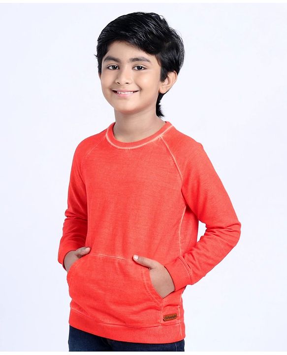 Pine Kids Full Sleeves Bio Wash Sweatshirt - Red