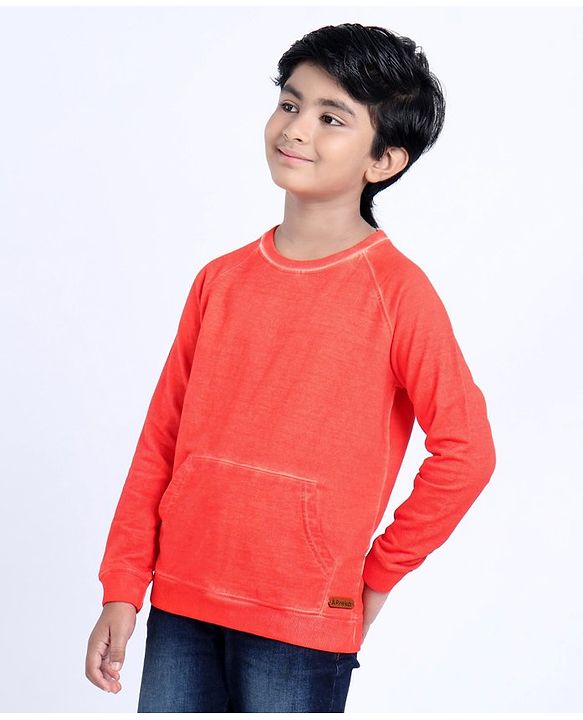 Pine Kids Full Sleeves Bio Wash Sweatshirt - Red