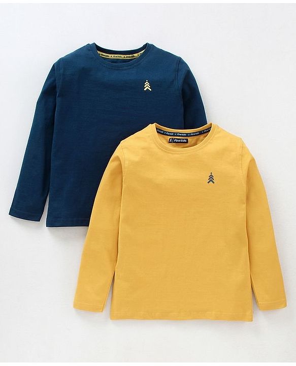 Pine Kids Full Sleeves Bio-Washed T-shirt Pack of 2 - Multicolour