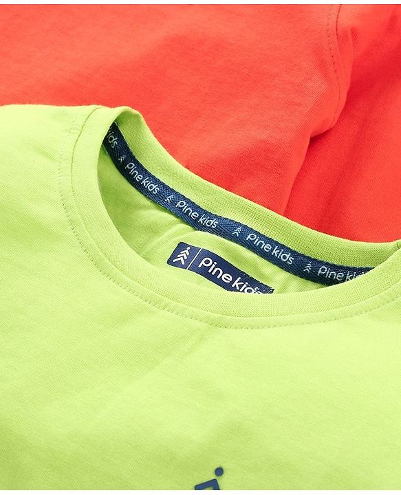 Pine Kids Full Sleeves Biowashed T-shirt Pack of 2 - Green Orange