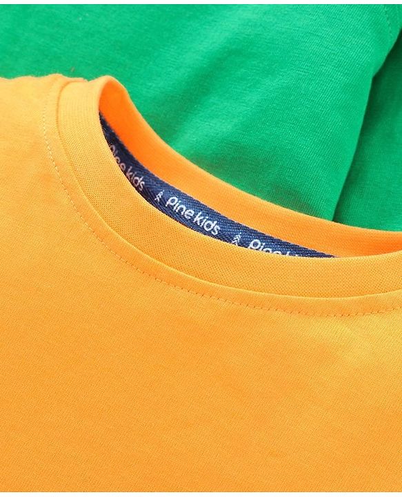 Pine Kids Full Sleeves Biowashed T-shirt Pack of 2 - Green Orange