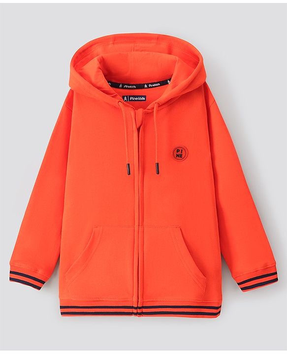Pine Kids Full Sleeves Bio Wash Hooded Sweatshirt - Orange