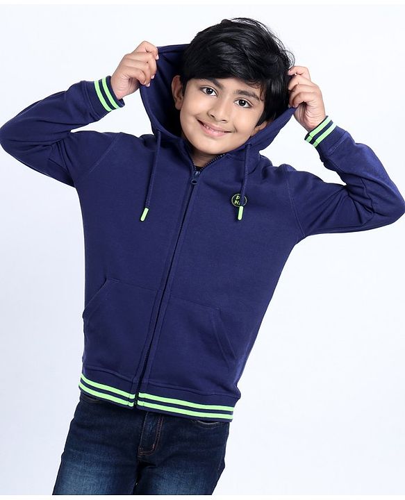 Pine Kids Full Sleeves Front Open Sweatshirt Logo Badge - Blue