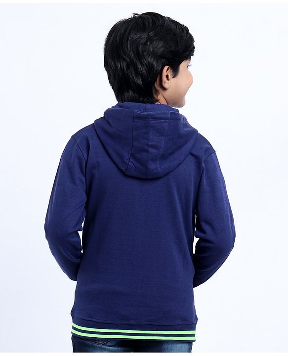 Pine Kids Full Sleeves Front Open Sweatshirt Logo Badge - Blue