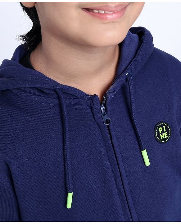 Pine Kids Full Sleeves Front Open Sweatshirt Logo Badge - Blue