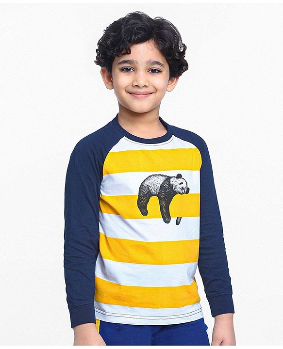 Pine Kids Full Sleeves Bio Wash Tee - Blue Yellow
