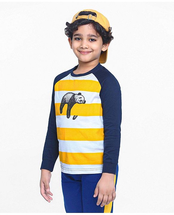 Pine Kids Full Sleeves Bio Wash Tee - Blue Yellow