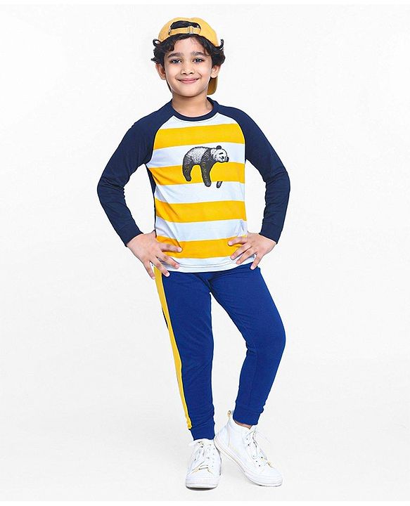 Pine Kids Full Sleeves Bio Wash Tee - Blue Yellow