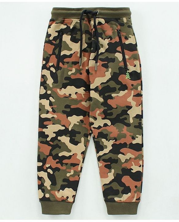 Pine Kids Full Length Bio Washed Track Pant Camouflage Print - Green