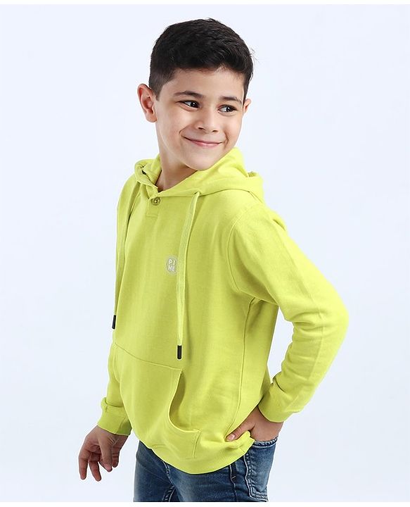 Pine Kids Full Sleeves Hooded Sweatshirt - Lime Green