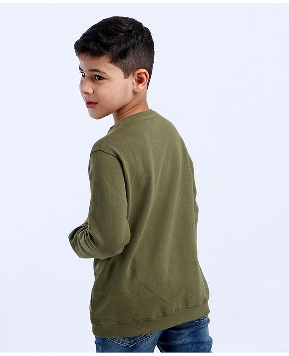 Pine Kids Full Sleeves Sweatshirt Text Print - Green