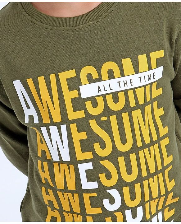 Pine Kids Full Sleeves Sweatshirt Text Print - Green
