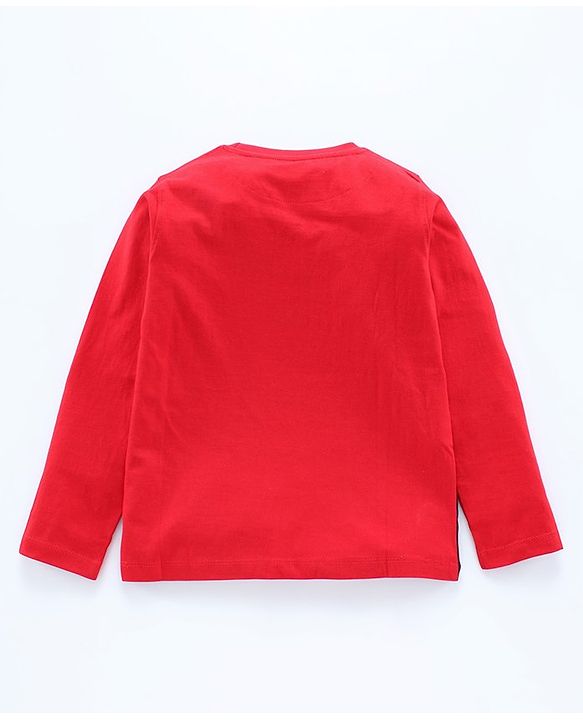 Pine Kids Full Sleeves Bio Wash Tee Mountain Print - Red