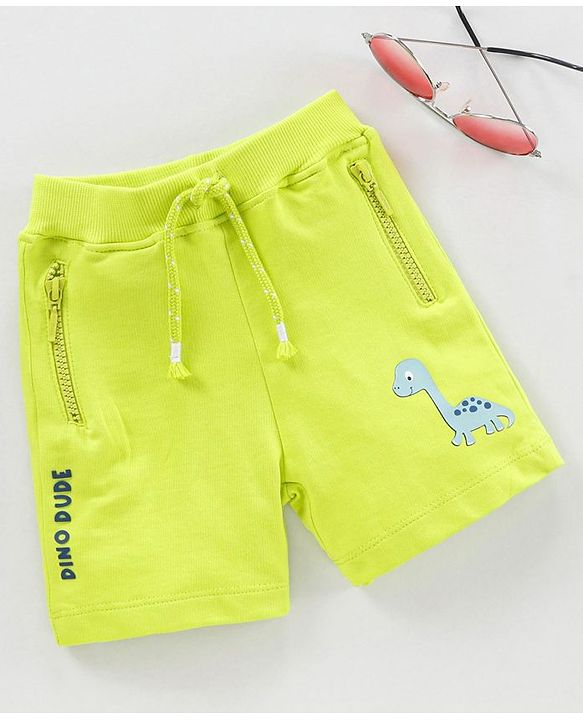 Babyhug Mid Thigh Shorts Dino Print - Lime Yellow