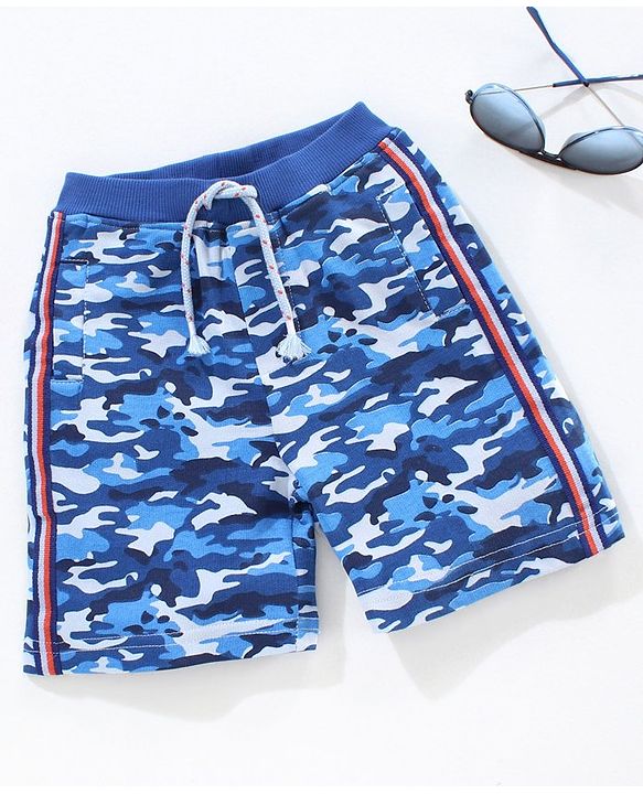 Babyhug Shorts With Drawstring Camouflage Print - Blue