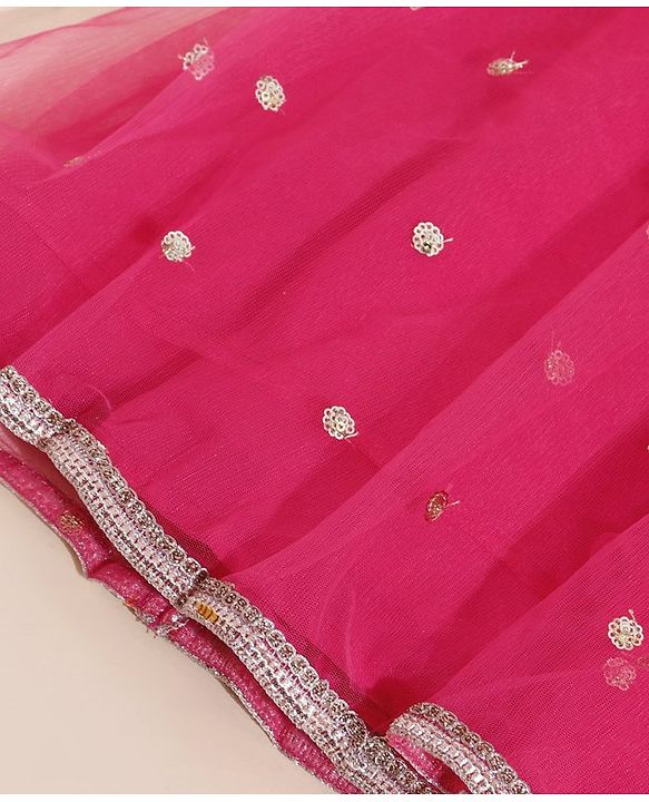 Babyhug Sleeveless Sequin Choli with Lehenga and Dupatta  - Blue Pink