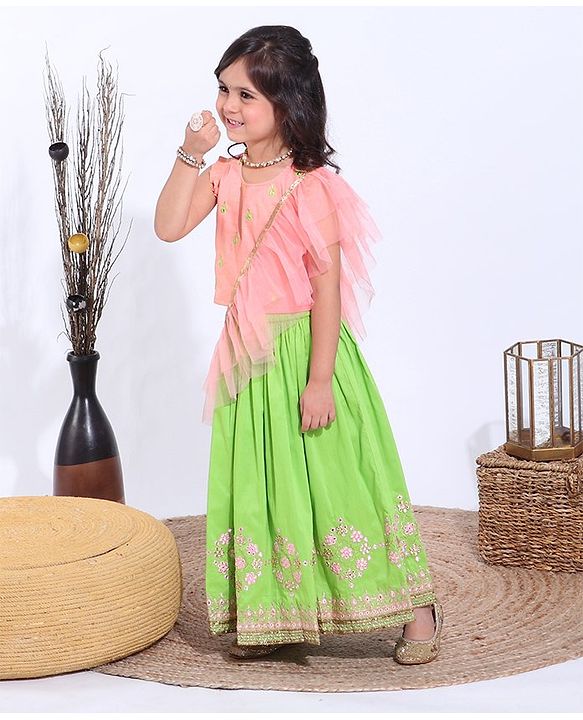 Babyhug Sleeveless Sequined Choli and Ghagra Set with Ruffled Dupatta - Pink