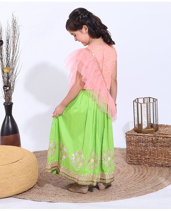 Babyhug Sleeveless Sequined Choli and Ghagra Set with Ruffled Dupatta - Pink