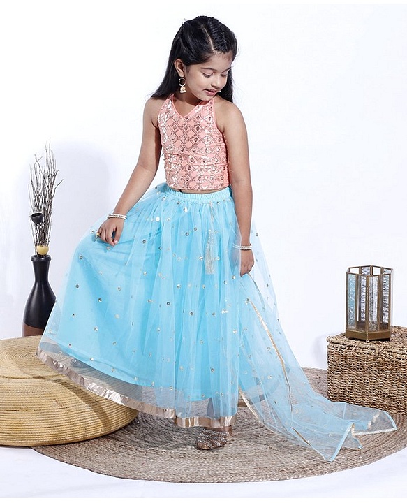 Babyhug Sleeveless Choli & Lehenga With Dupatta Sequins - Blue