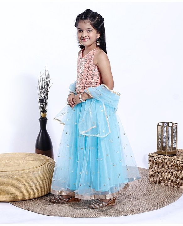 Babyhug Sleeveless Choli & Lehenga With Dupatta Sequins - Blue