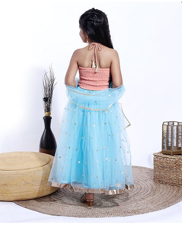 Babyhug Sleeveless Choli & Lehenga With Dupatta Sequins - Blue