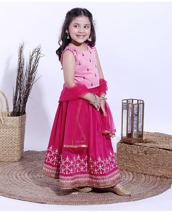 Babyhug Sleeveless Choli & Lehenga With Dupatta Embroidery - Pink