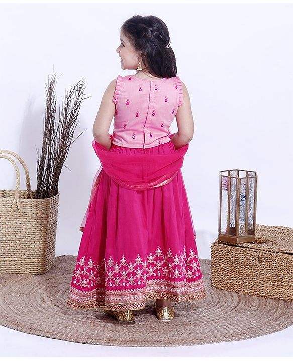 Babyhug Sleeveless Choli & Lehenga With Dupatta Embroidery - Pink
