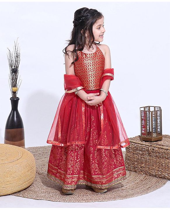 Babyhug Sleeveless Choli & Lehenga with Dupatta - Red