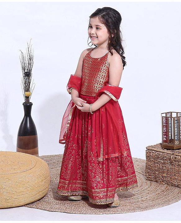 Babyhug Sleeveless Choli & Lehenga with Dupatta - Red