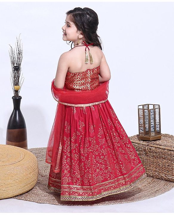 Babyhug Sleeveless Choli & Lehenga with Dupatta - Red