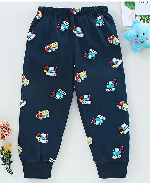 Babyhug Full Length Joggers Vehicle Print - Blue