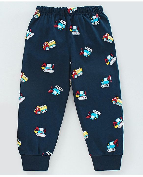 Babyhug Full Length Joggers Vehicle Print - Blue