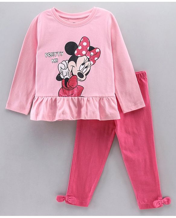 Babyhug Full Sleeves Top & Leggings Minnie Mouse Print - Pink