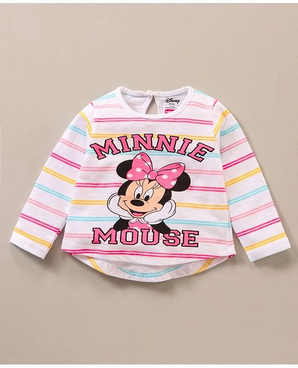 Babyhug Full Sleeves Striped Top & Pant Set Minnie Mouse Print- Pink