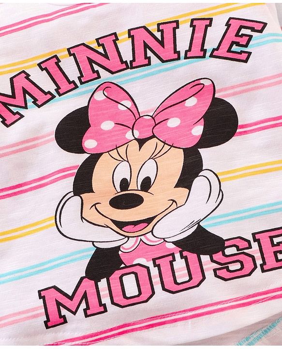 Babyhug Full Sleeves Striped Top & Pant Set Minnie Mouse Print- Pink