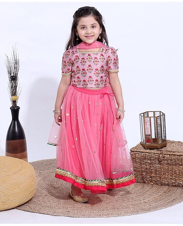 Babyhug Half Sleeves Choli & Lehenga With Dupatta - Pink