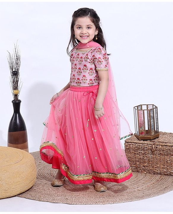 Babyhug Half Sleeves Choli & Lehenga With Dupatta - Pink