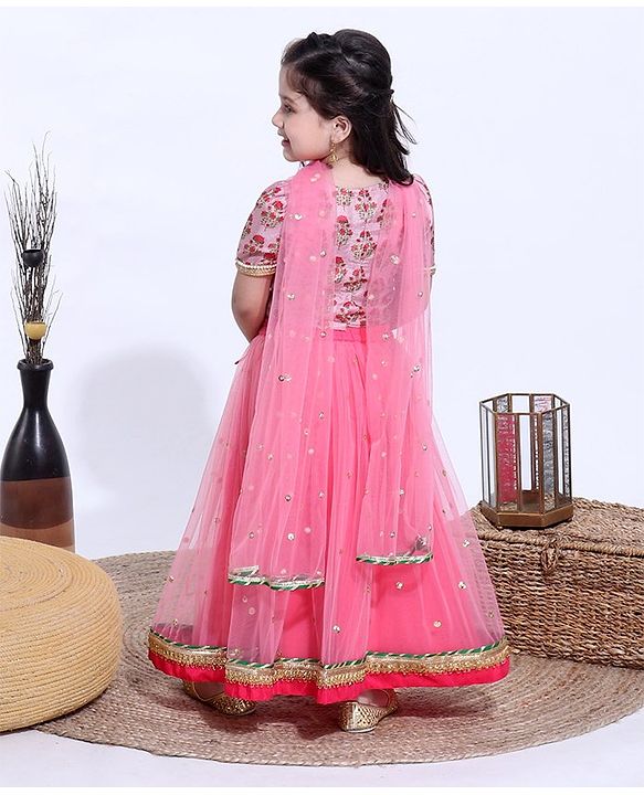Babyhug Half Sleeves Choli & Lehenga With Dupatta - Pink