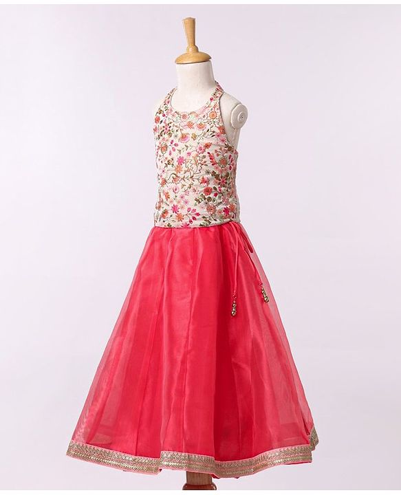 Babyhug Sleeveless Embroidered Choli & Net Lehenga with Dupatta - Coral