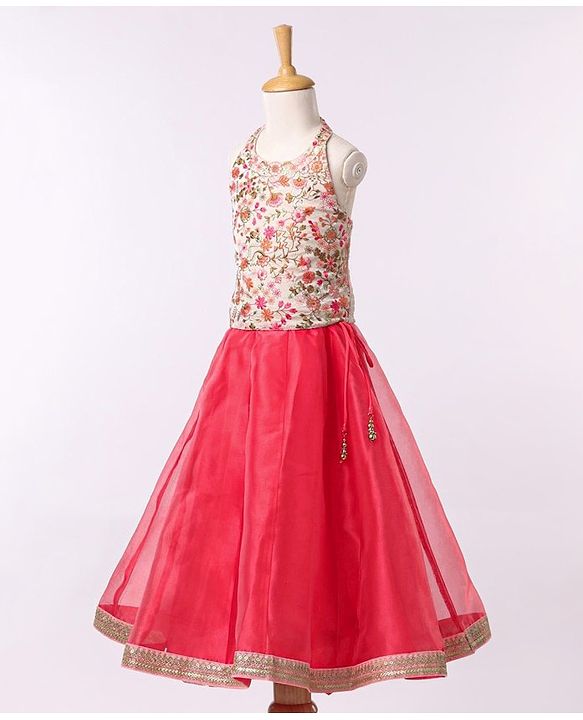 Babyhug Sleeveless Embroidered Choli & Net Lehenga with Dupatta - Coral